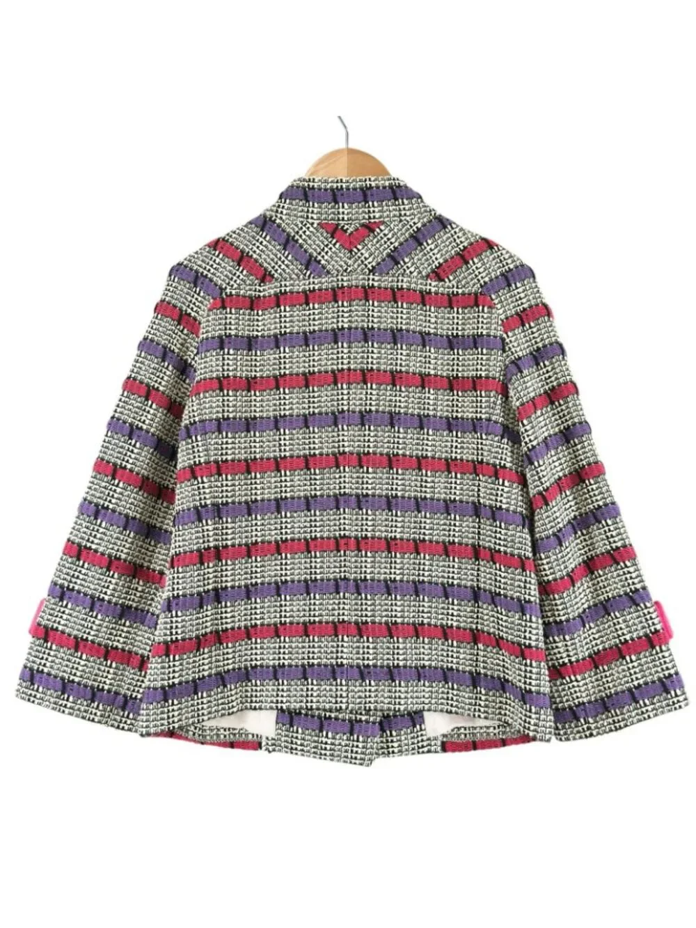 Chanel Border AW Collarless Jacket Cotton Multicolor 34